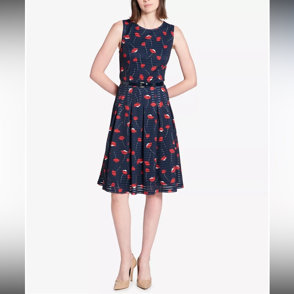 Tommy Hilfiger Navy Belted Flower Dress - Size 2
